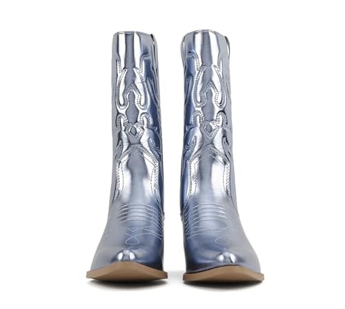 Image of Soda inchTELLER inch ~ Women's Western Cowboy Boots with Stitched Detailing, Pointed Toe, and Low Block Heel