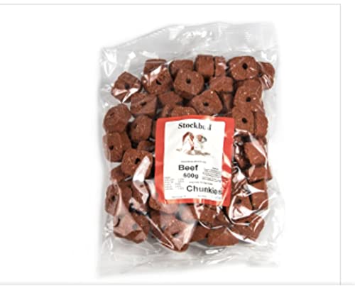 STOCKBULL BEEF CHUNKIES 500G PER PACK. TRAINING - DOG TREAT - PILL POCKET - 1 OR 3 PACKS (1 PACK), 500 g (Pack of 1)