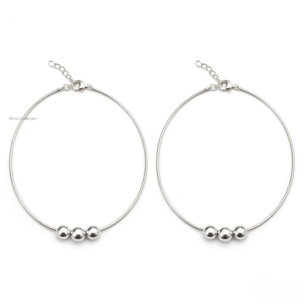 925 Pure Silver 3 Moving Ball Threaded Snake Pattern Anklet/Payal in Pure for Girls & Women - Pair-image-29