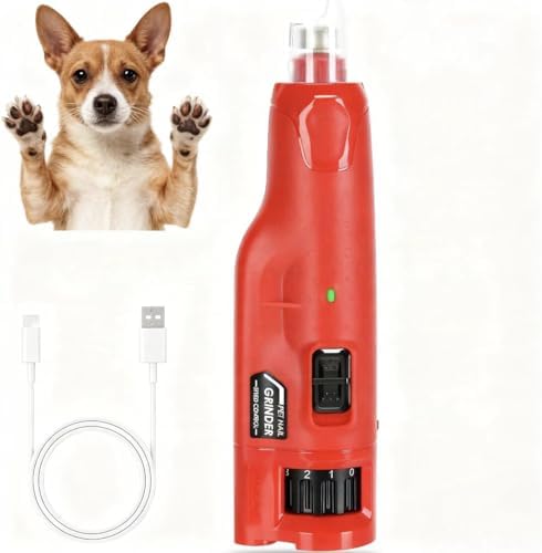 Dog Nail Grinder Kit–Electric Pet Nail Trimmer with LED Light&Replaceable Grinding Wheel,Low-Noise Grooming Tool,6-Speed Adjustable Cordless Rechargeable Design for Large/Small Dogs & Cats