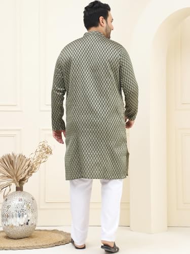 Image of SOJANYA PLUS (Since 1958) Men's Jacquard Silk Self design Kurta & Off-White Pyjama Set