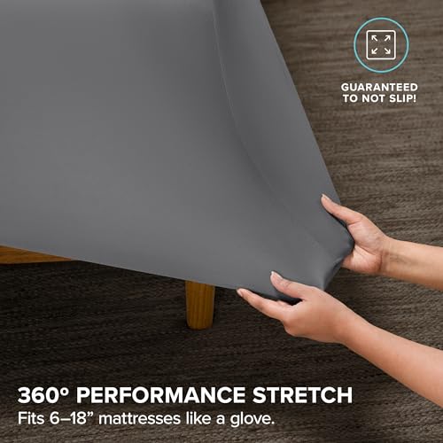 Image of Bare Home Cooling Performance Jersey Knit Stretch Sheet Set, Moisture-Wicking & Breathable, 4-Way Stretch Bed Sheets, Envelope Pillowcases (Full, Grey)