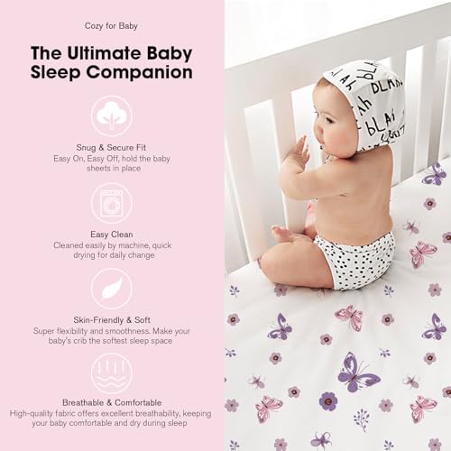 Image of Little Grape Land Mini Crib Sheets 4 Pack, Pack n Play Sheets Fitted 38 x 26 for Boys and Girls, Pack and Play Sheets Compatible with Graco Pack n Play Playard, Butterfly Flower