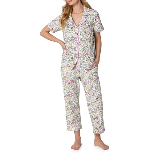 Image of Bed Head PJs Womens Matching Pajamas - Soft Organic Cotton Button Down PJ Shirt & Cropped Pants Set - Loungewear & Sleepwear