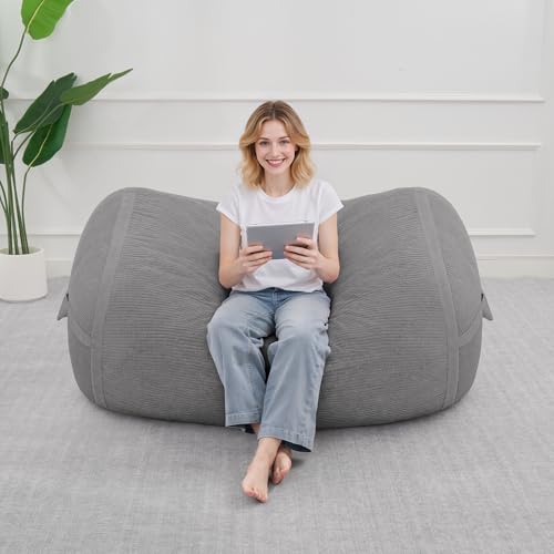 Image of 4FT Bean Bag Chair 4'Big Bean Bag Chairs with Adults, Large Beanbag Chair | Bean bag Lounger with Machine Washable Cover Fine Corduroy Fabric, Comfy Chairs for Living Room Bedroom Dorm, Lightgrey