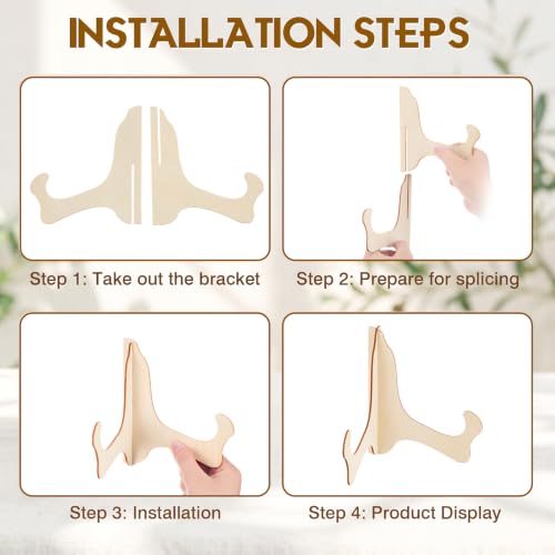 Image of RattanView 8 inch 24 Pcs Wooden Plate Stands for Display Picture Holder Stand | Detachable Wooden Easel Plate Display With 3D Interlocking Design, Stable Holder For Photos, Frames, Weddings And Exhibits