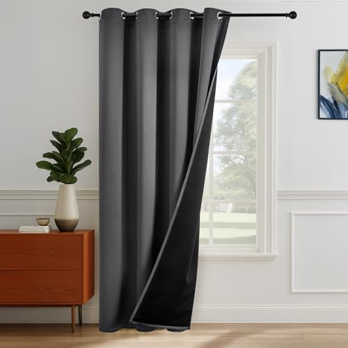 Deconovo Rideau 100% occultant， Opaques à œillets, Rideaux isolants Thermiques pour Salon, Thermique et phonique, 300x220 CM(Largeur x Hauteur, Gris...