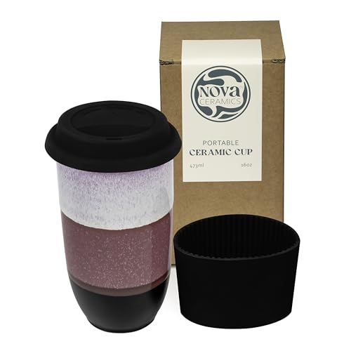 Image of NOVA CERAMICS Coffee Travel Mug - Reusable Coffee Cup - Microwave & Dishwasher Safe Coffee Green Tumbler - Gifts For Women Men Him Her - 16oz - Eclipse