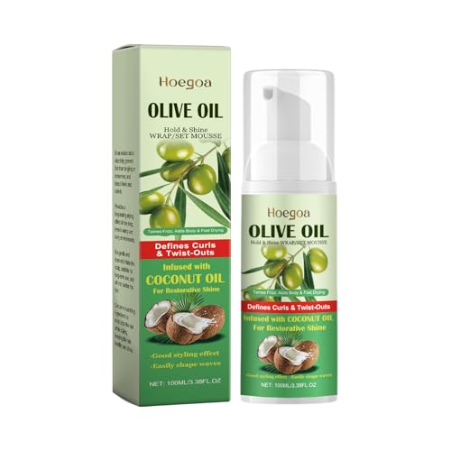 Olive Oil Hold &amp; Shine Wrap/Set Mousse, Infused with Coconut Oil, Defines Curls &amp; Twist-Outs, Quick Drying, 100ml/3.38 fl oz