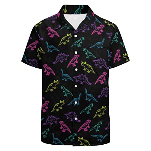 LARSD Camicia hawaiana da uomo casual abbottonata manica corta camicia da festa stampata Funky Aloha Beach Shirt, Dinosaur-1, XX-Large
