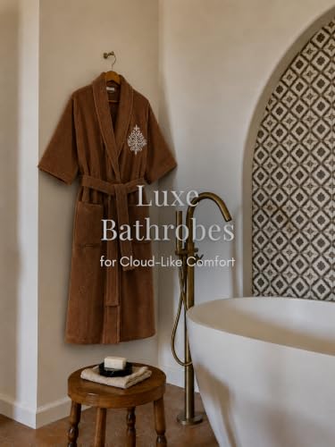 Image of RANGOLI Royal Bamboo Premium Bathrobe For Women | Ultra Soft Bamboo Yarn Lightweight Bathing Robes | 460 GSM Highly Absorbent & Quick Drying Luxurious Bath Gown | Knee Length Bath Robe- Brown