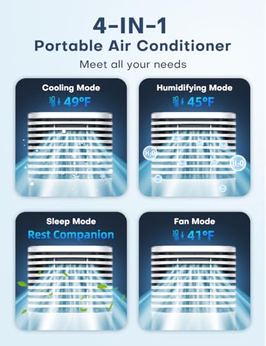 Image of 4-IN-1 Portable Air Conditioners, Evaporative Air Cooler w /4 Modes & 3 Speeds, 15H Timer for Smart Auto-off, 2-Gal Tank for 20H Cooling,17FT Remote,No Hose Needed - Metallic