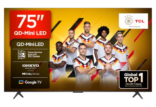 TCL 75Q6C 75 Zoll QD-Mini LED Fernseher, 4K HDR Premium 1000nits, Smart TV mit Google TV (Dolby Vision IQ & Atmos, Onkyo 2.1 Soundsystem, 144Hz Motion Clarity Pro, Game Master)