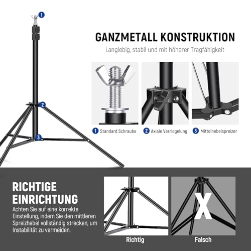 NEEWER Backdrop Ständer 3m x 2m, verstellbar Fotostudio Hintergrund Stützsystem für Hochzeitsfeiern Hintergrund Porträtfotografie mit 4 Querstangen 8 Klammern 2 Schwarze Sandsäcke und Tasche, Schwarz