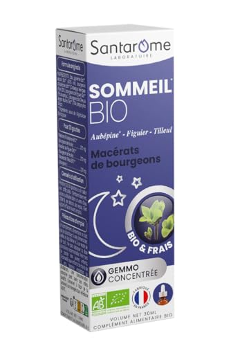 Santarome Bio - Sommeil Bio - Macérat de bourgeons - Complément Alimentaire Sommeil - Gémmothérapie - Aubépine, Figuier, Tilleul - Flacon 30 ml | France