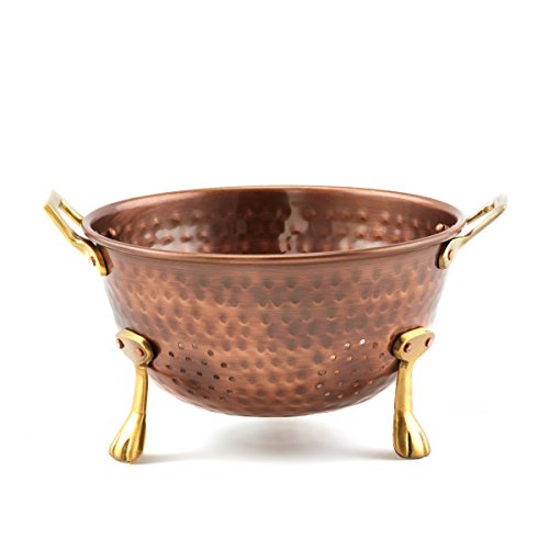 Old Dutch Antique Copper Berry, 6" Hammered Colander with Handles Brass