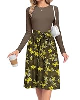 AUSELILY Damen Kleid Langarm Knielang Taillenband – Ansicht 3