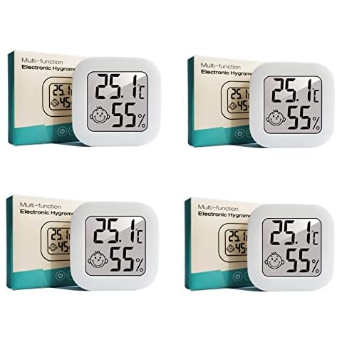 Soddyenergy LCD Digital Mini Thermometer Hygrometer, Waterproof Bathroom Clock, Digital Wall Mounted, Indoor Temperature and Humidity(4 Pcs) Cover