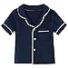 JWWN Kids Short Sleeve Pajama Set 100% Cotton Button Down Sleepwear Toddler Girls Boys Summer Soft Lounge Set (Navy,3Years)