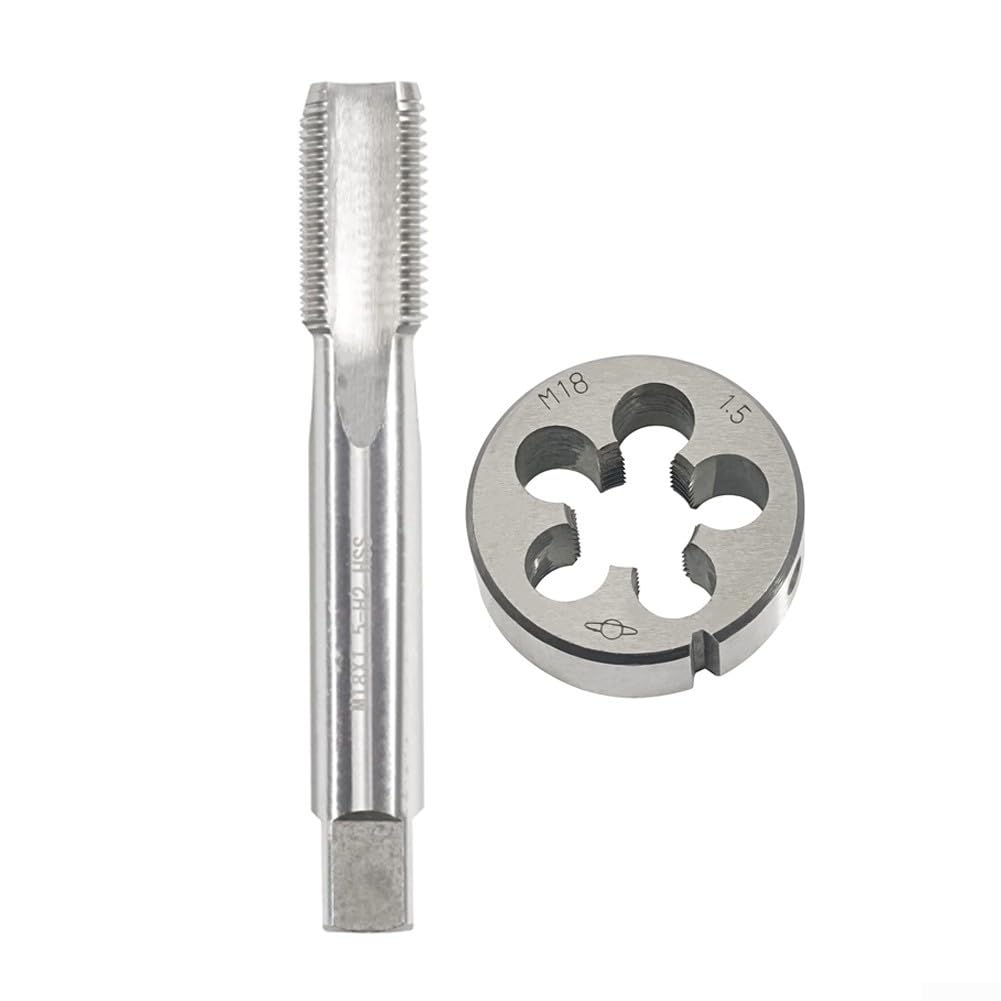 Zestaw gwintowników i narzynek, gwintowniki i narzynki do gwintów okrągłych, gwintowniki HSS M18x1,5 mm, gwintowniki M18x1,5 mm, gwinty metryczne prawe do obróbki stali, naprawa gwintów