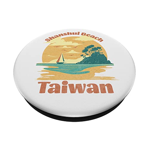 Shanshui Beach Taiwan Surfing Surf Beach Vacation PopSockets Swappable PopGrip, Black - Image 2