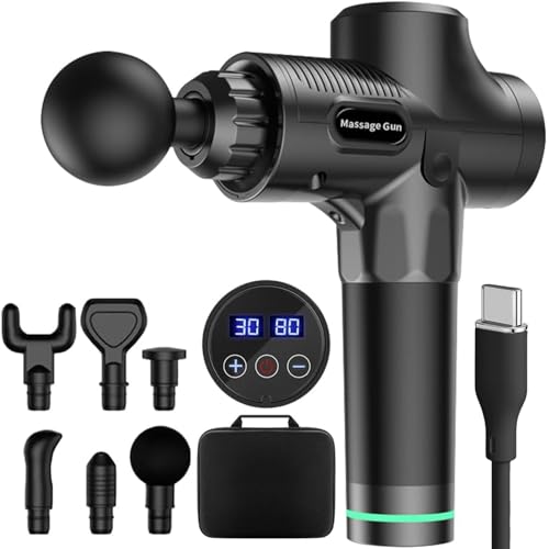 Massageador Eletrico, Pistola Massageadora Profissional, Massageador Muscular Corporal Portatil, Pistola de Massagem para Alívio da Dor, Relaxamento, Liberação Miofascial, 6 Ponteiras e 30 Velocidades
