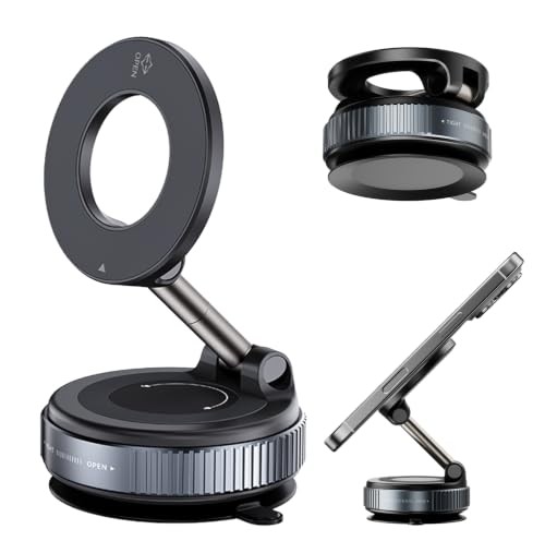 VLEXTIR 2026 Upgraded Vacuum Magnetic Car Phone Holder, 360° Reinforced, 95LB, Ultra Suction Phone Holder for MagSafe Phone Holder for Your Car/Gym/Mirror Mount for iPhone and