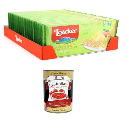 Loacker Gousses de gaufres au citron pour glace et sorbet avec crème à base d'huiles essentielles de citron siciliennes et véritable jus de citron, collation et dessert 18 x 150 g + Italian Gourmet