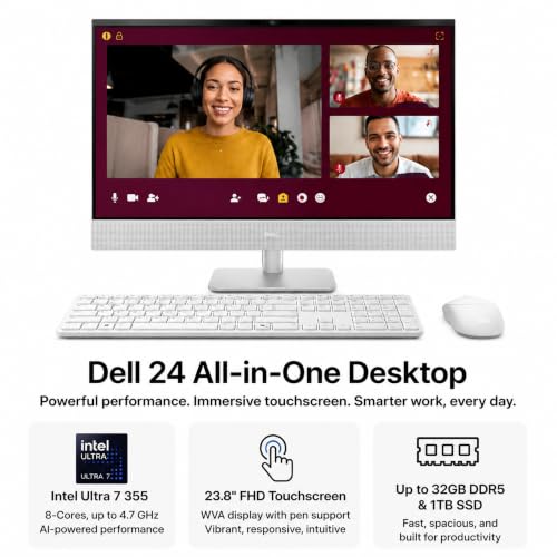 Image of Dell 23.8 inch All-in-One Desktop Computer, FHD Touchscreen, Intel Core Ultra 7 Series 3 Processor, Copilot+ PC, 32GB DDR5 RAM, 2TB PCIe SSD, Wi-Fi 6E, Bluetooth 5.3, Windows 11 PRO, Wireless KB & Mouse