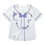 Yawtaut Baseball Jersey for Girl Toddler Magical Cartoon Shirts Kids Striped Button Down Shirt Short Sleeve Sport Tops Purple