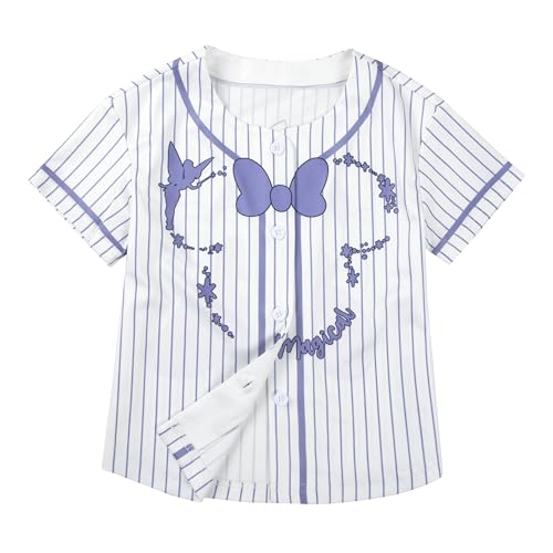 Image of Hawaiian Baseball Jersey for Toddler Girls Summer Vacation Theme Park Outfit Short Sleeve Button Down Shirt