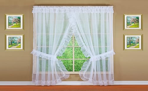 Image of Today's Curtain, Emelia Priscilla Sheer Pair 96 inch W x 84 inch L, White, 5-Piece-Set