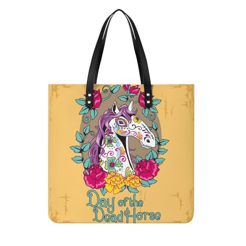 Sac à main shopper grand format pour femmes motif cheval et crâne