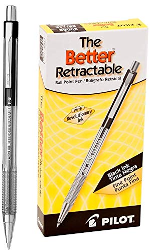 PILOT The Better Ball Point Pen Refillable & Retractable Ballpoint Pens, Fine Point, Black Ink, (30000) 12-Pack