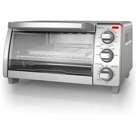 BLACK+DECKER 4-Slice Toaster Oven, TO1745SSG-1A, Even Toast, 4 Cooking Functions Bake, Broil, Toast and Keep Warm, Removable Crumb Tray, Timer Cover
