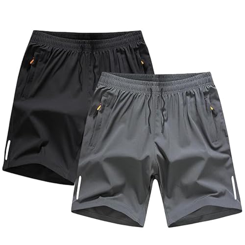 BananaHome 2 Pack Mens Sport Gym Shorts Quick Dry Workout Athletic Shorts Hiking Shorts Men Lightweight Sports Gym Shorts Running With Zip Pockets (UAE/KSA Alpha XL Regular Regular Black+Grey)