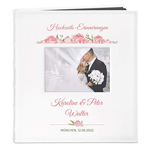 Maverton Fotoalbum zum Selbstgestalten mit Bildausschnitt + mit Aufdruck - für 240 Fotos 10x15 - 60 schwarze Seiten - Größe 33x30cm - Weiß - Geschenk zur Hochzeit zum Hochzeitstag - Erinnerungen