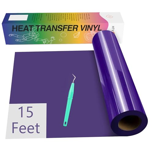 Image of HTVRONT HTV Vinyl Rolls Heat Transfer Vinyl - 12 inch x 15ft Purple HTV Vinyl for Shirts, Iron on Vinyl for All Cutting Machines - Easy to Cut & Weed for Heat Vinyl Design (Purple)
