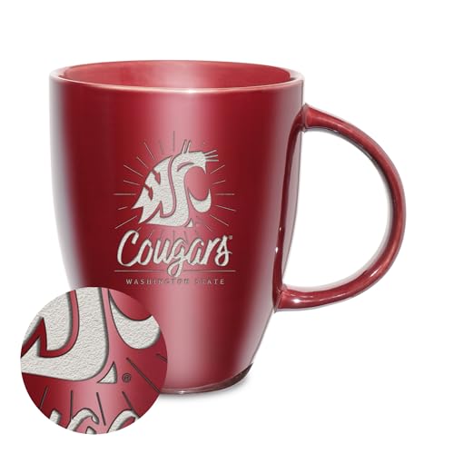 Rico Industries NCAA Washington State Cougars - WSU Sunburst Maroon 18oz Laser Engraved Ceramic Lustre Mug