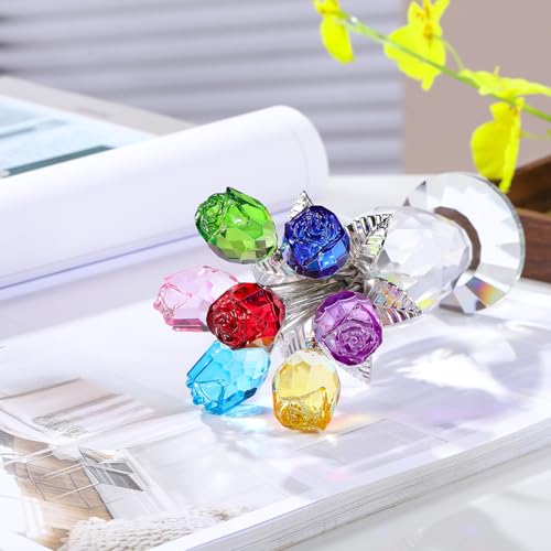 Kertari クリスタルフラワー 造花 インテリア 結婚記念日 妻 プレゼント【正規品】k9 バラ花 クリスタル 枯れない花 薔薇 ガラス細工 置物 誕生日プレゼント女性 人気 結婚祝い 送別会 卒業祝い クリスマス 退職祝い 卒寿 喜寿 母の日 ホワイトデー に適用 母親 義母 彼女への贈り物 - マルチカラー [3]