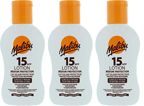 Malibu High Protection Water Resistant Vitamin Enriched SPF 15 Sun-Screen Lotion, 100ml 3 Pack, 100 ml (Pack of 3)