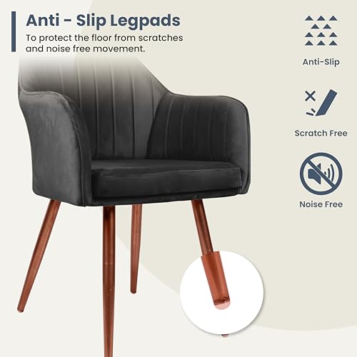 Image of Vergo Plush Velvet Dining Chair, Cushion Seat, Wooden Frame, Metal Legs, Premium Accent Chair for Living Room, Bedroom, Dining Room, Cafe & Restaurant (Black)