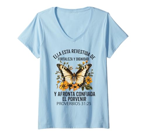Womens Camiseta cristiana en espanol Para Mujer Biblia Versiculo V-Neck T-Shirt -  Christian spanish bible verse, WS8625SPS0D