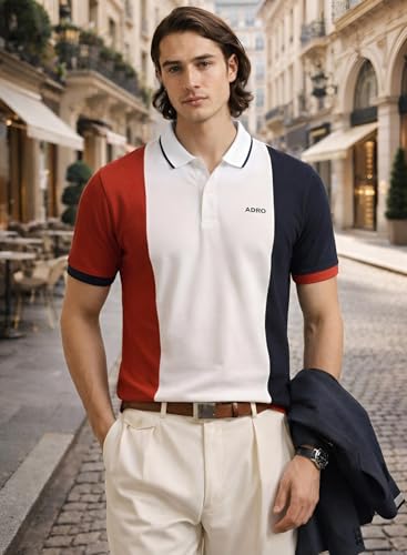 Image of ADRO Multicolour Polo T Shirt | 100% Cotton Mens Polo Tshirt | Regular Fit Half Sleeve Cut & Sew Polo T-Shirt for Men