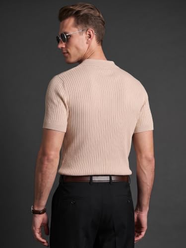 Image of Veirdo Men's Rib Knit Polo T-Shirt in Cotton Fabric, Classic Collar with Modern Fit, Stylish for Casual Wear, Available in Sizes S to 2XL