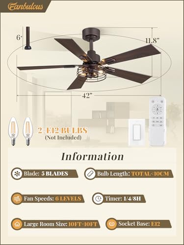 Image of Fanbulous 42 Inch Farmhouse Rustic Ceiling Fan with Light & Remote, 2 Pack