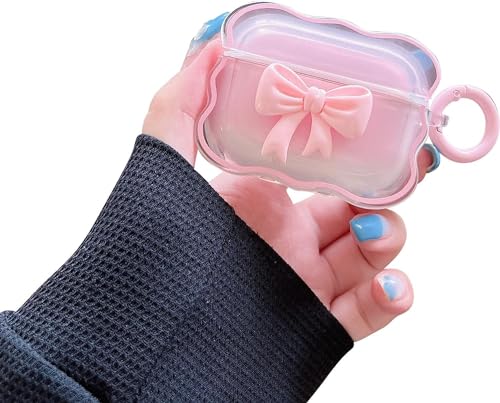 Image of Compatible with Airpods 4 (2024) Pouch Case Cover, Soft Silicone Case Cover with Key-Chain, 360 for Airpods 4 Gen Full Protective Pouch Case (Bow Pink)