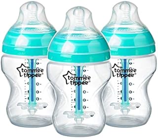 Tommee Tippee Advanced Anti-Colic Baby Bottle, Breast-Like Teat and Heat Sensing Technology, 260ml, Pack of 3, Blue