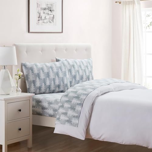 Image of Tahari Home - King Sheets, 4-Piece Cotton Flannel Bedding with Matching Pillowcases, Brushed for Extra Softness, Cozy Home Decor (Tree Gray, King)