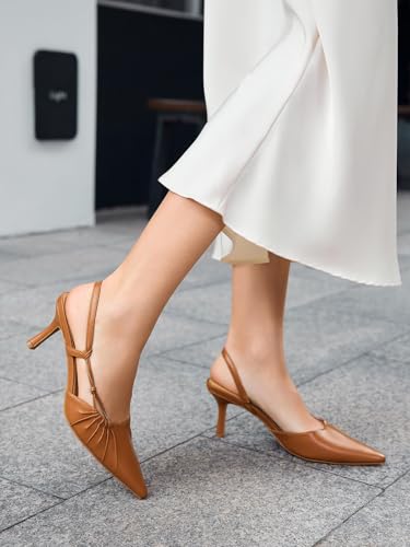 Image of Coutgo Womens Slingback Kitten Heels Closed Pointed Toe Pumps D'Orsay Wedding Party Dress Shoes